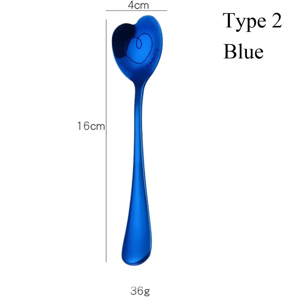 Красочная кофейная ложка в форме сердца из нержавеющей стали, свадебная десертная чайная ложка, кухонные принадлежности, Роскошная Посуда - Цвет: Type2 blue