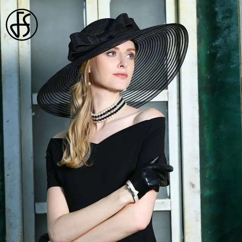 FS Black Linen Fedora Hat Women Big 