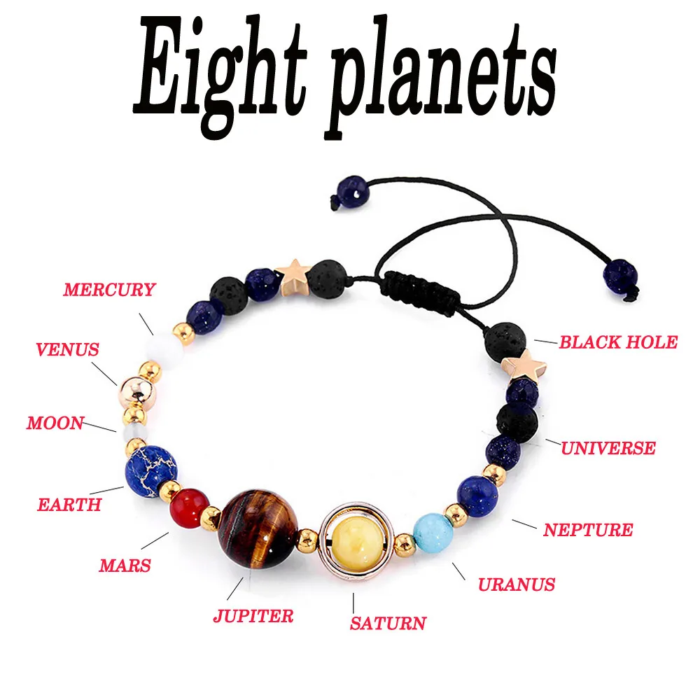 

2019 New Fashion Unisex Natural stone beads Alloy Solar System Eight Planetary Bracelets Beaded Bracelet Women Jewelry Bijoux