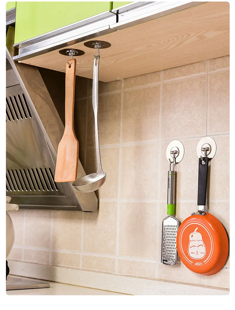 Seamless Wall Hooks Hanging Stainless Steel Hooks Kitchen Bathroom Hangers Bag Key Wall Hooks Wall Hangers Round Shape (14)
