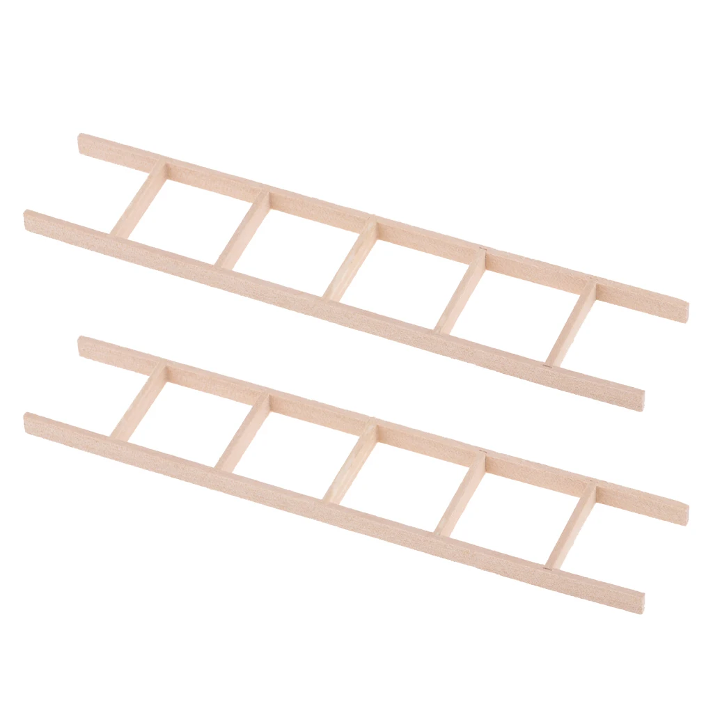Miniature Straight Wooden Ladder For Dollhouse Outdoor Accessories 2 Piece