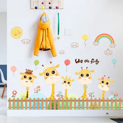 "Мы семья" цитаты мультфильм животных виниловые наклейки на стену DIY Жираф Дети Детская комната Детская домашний декор плакат обои