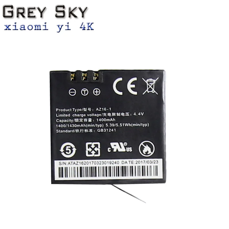 2x аккумулятор Xiaoyi Yi 4K для Xiaomi Yi 2 4K AZ16-1 1400 мАч батарея+ USB двойное зарядное устройство для Xiaomi yi 4k yi II экшн Спортивная камера
