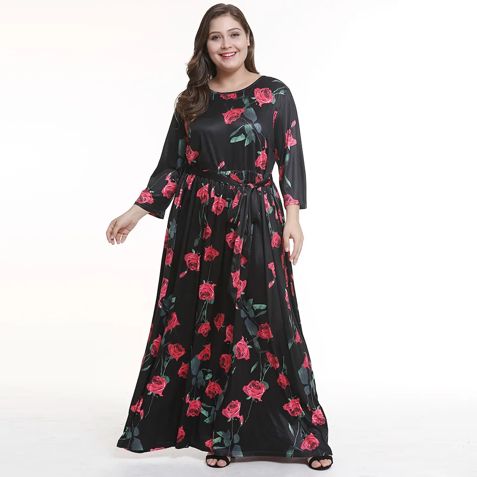 2018 summer new explosion models high waist women's printing round neck slimming nine points sleeves XL big pendulum | Женская