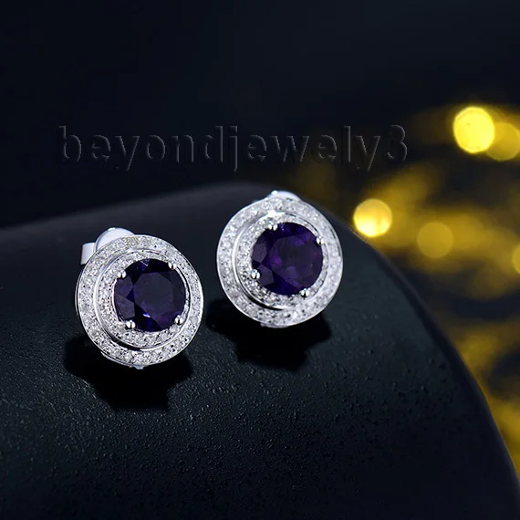 Fantastic Gorgeous Round 7mm Solid 14kt White Gold Amethyst Wedding Hh14 3