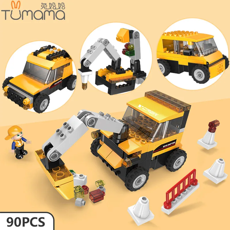 

Tumama 90PCS City Construction Excavator Big Size Bricks Blocks Assembly Vehicle Building Blocks Toys Compatibel Legoed Duploed