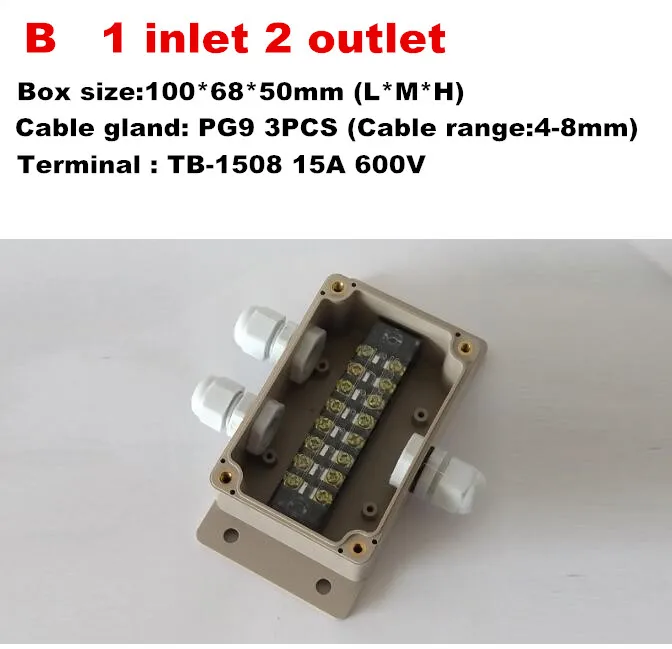 Высокое качество ABS DIY водонепроницаемая распределительная коробка, многофункциональная электрическая распределительная коробка с терминал TB блоки TB1508 TB-1512 - Цвет: B 1 inlet 2 outlet
