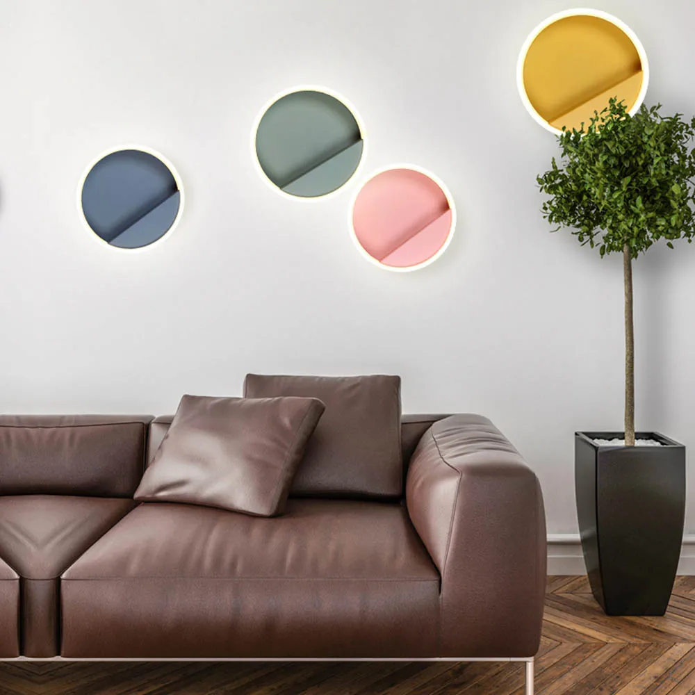  Modern Nordic Colorful Macaron Round LED Wall Lamp Bedside Light Home Porch Bedroom Wall Sconce Lig - 32847150971