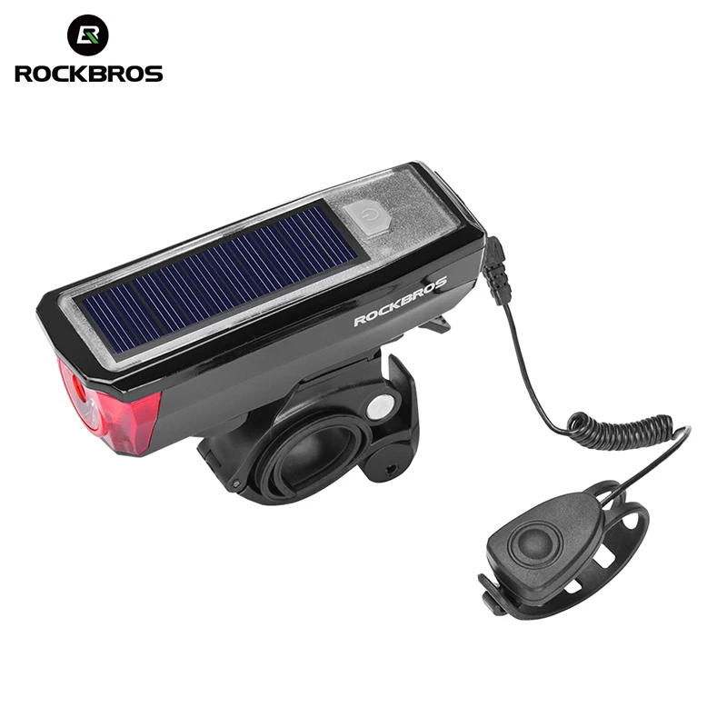 RockBros Bicycle Cycling Headlight Solar USB Charging 120dB Horn 350 Lumen Light