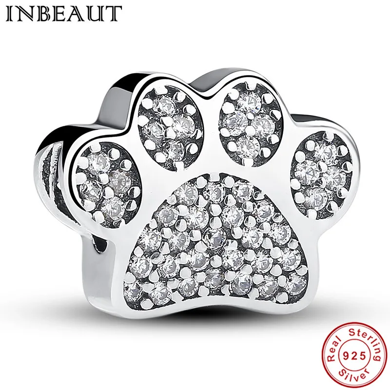 

INBEAUT Real 925 Pure Silver Little Bear Claw Charm for Chain Bracelets with Clear CZ Animal Claws Beads fit Orginal Bracelet