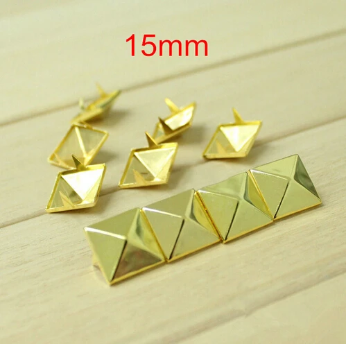 

Free Shipping - 100 pcs of 15*15mm Big Square Pyramid Metal Claw Rivet Gold Color Spike Studs DIY Accessories