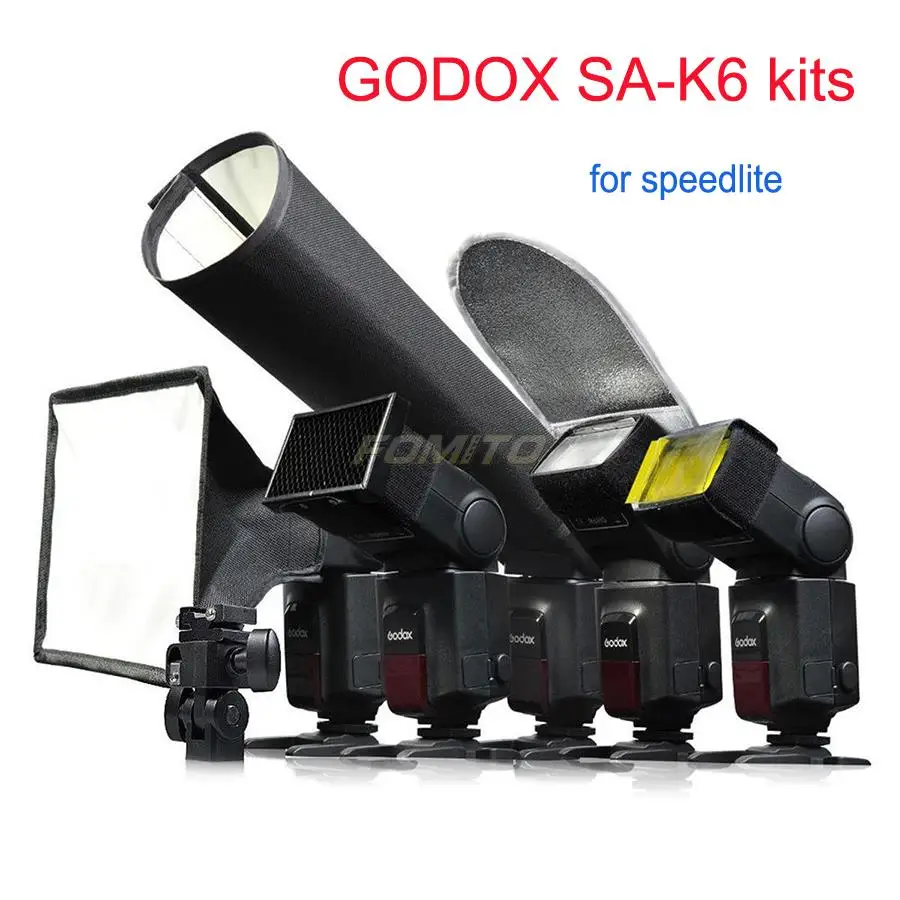 

Godox SA-K6 6 in 1 photography speedlite Accessories Kit Softbox Filter Reflector Honeycomb Snoot Flash Holder For Speedlite