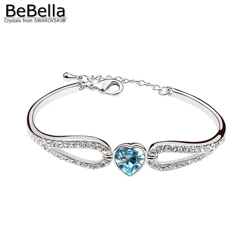 Женский Браслет манжета BeBella heart wing с элементами Swarovski модное ювелирное изделие