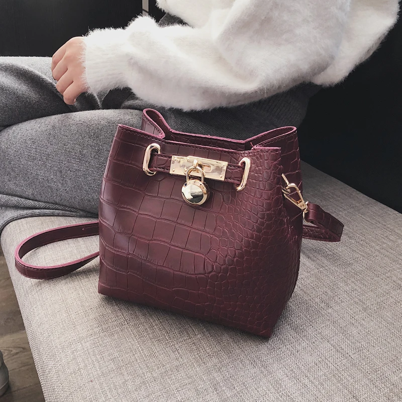 

New Leather Women Buckets Bags Plaid Women Shoulder Bags Small Patchwork Women Messenger Bag 2pcs Set Metal Lock Women Bag Louis