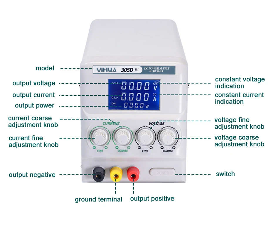 YIHUA 305D-IV источник питания постоянного тока Регулируемый Высокоточный 4 цифровой дисплей 30 в 5A регуляторы напряжения мини лабораторный источник питания