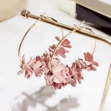 Модные серьги обруча для женщин Bijoux элегантная ткань цветок лепесток сплав круг круглые серьги Шарм Золотой Цвет Brincos
