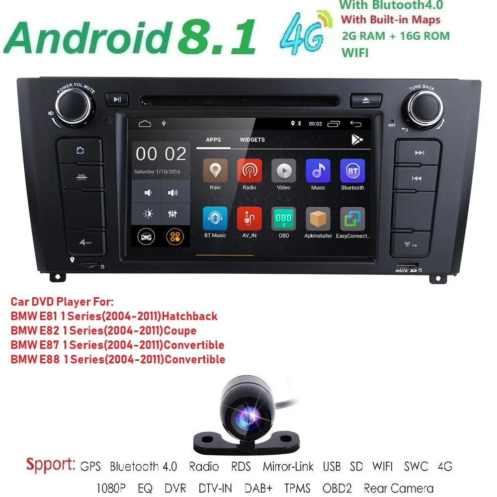

4G Android9.0 QuadCore 2GB RAM 16GB ROM Car DVD Player For BMW 1 Series E81 E82 E88 116i 118i 120i 130i GPS BT Stereo Radio RDS