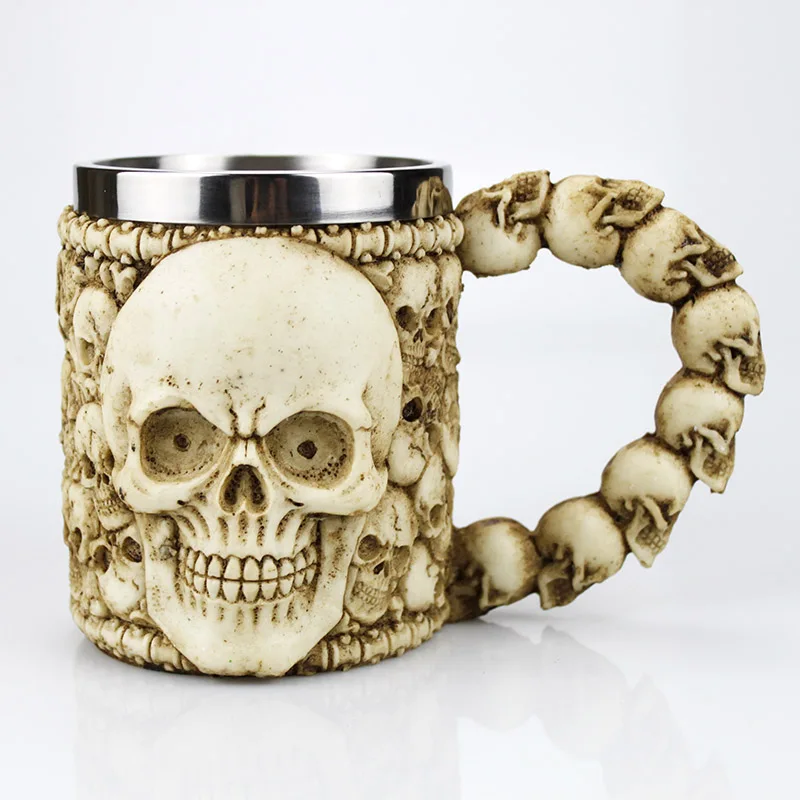 Chope Dragon Fantastique 400 Ml En Résine Et Acier Inox - Tasse Médiévale Pour Bière, Whisky, Café, Décoration