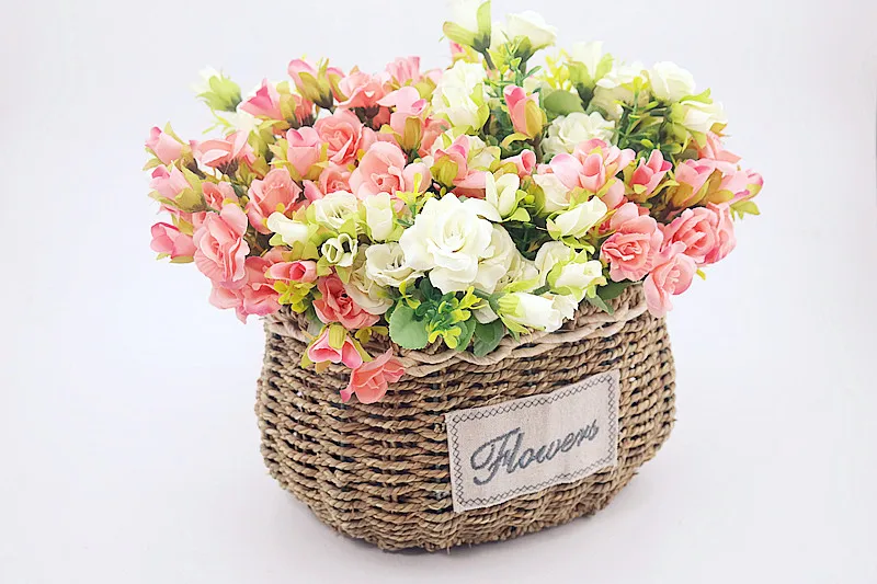 Floace высокое качество ротанговая корзина-ваза+ Цветы Роза искусственный цветок набор шелковые цветы для дома украшение подарок на день рождения