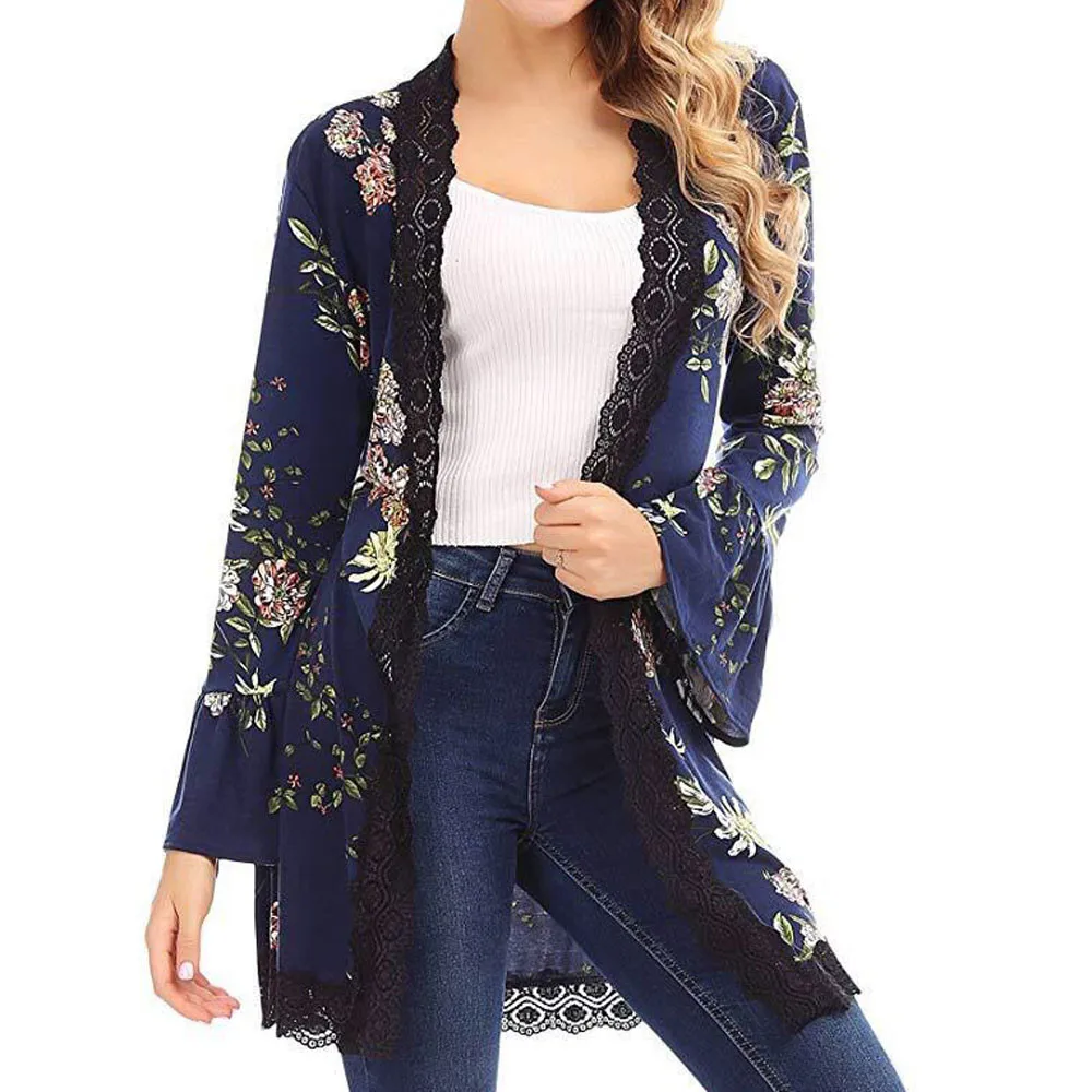 

Vintage Female Man Kimono Cardigan 2018 Flower Print Lace Coat Tops Suit Kimono Fashion Long Sleeve Chiffon Blouse And Shirt