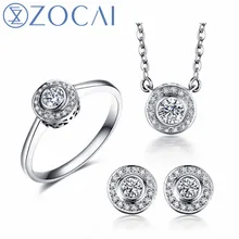 ZOCAI ring earrings necklace suit real certified total 0.14 CT/ 0.12 CT 18K rose/white gold (AU750) wedding jewelry suit