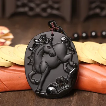 

A natural male and female Obsidian twelve zodiac Horse Pendant evil fortune transport wholesale supply accessories