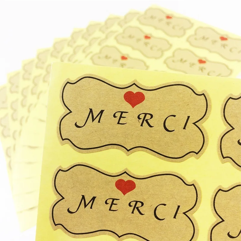 800 Pcs/lot MERCI With Red Heart Kraft Paper Sealing Sticker Labels For DIY Gift Wedding Party Favors Decoration Wholesale|lot lot|lot diymerci