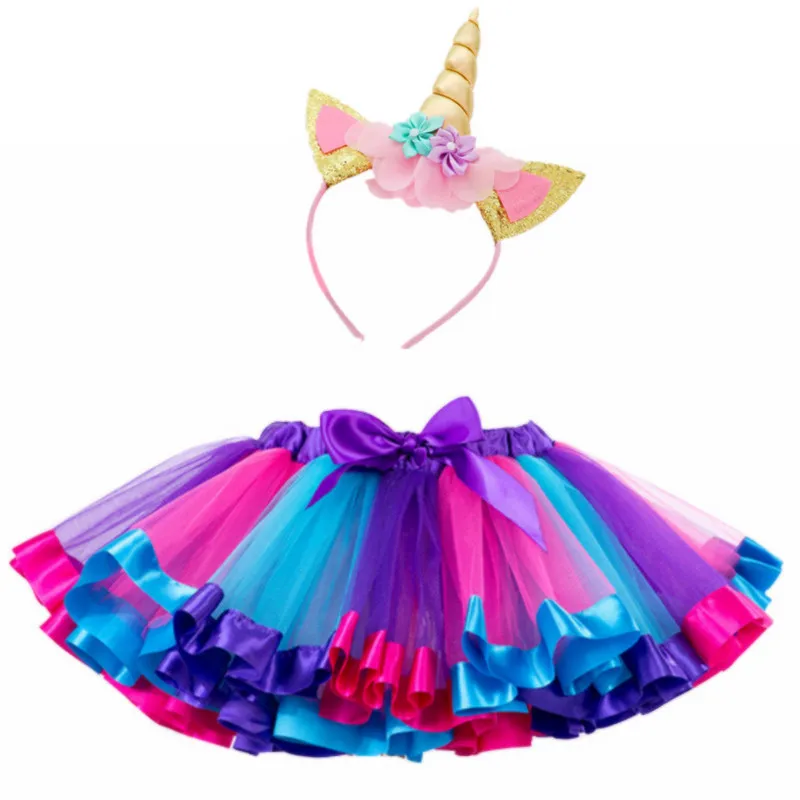 Комплекты с единорогом одежда принцессы для девочек Летняя Радужная юбка-пачка с единорогом для маленьких девочек, праздничная одежда для дня рождения размеры на возраст 1, 3, 5, 8 лет