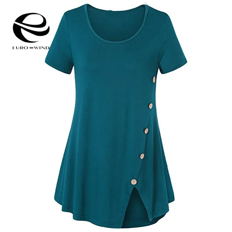  Plus Size 5XL Summer Top Women's O-Neck Shirts Casual Short Sleeve Button Ladies Tops Solid Tunic T