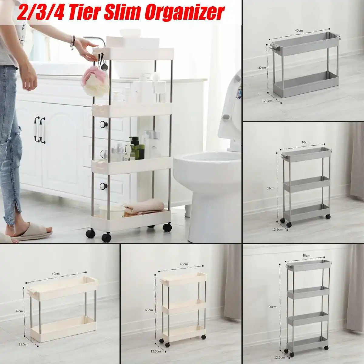 Billige 2 3 4 schicht Beweglichen Lücken Küche Lagerung Rack Slide Turm Montieren Kunststoff Bad Regal Räder Raum saving Organizer