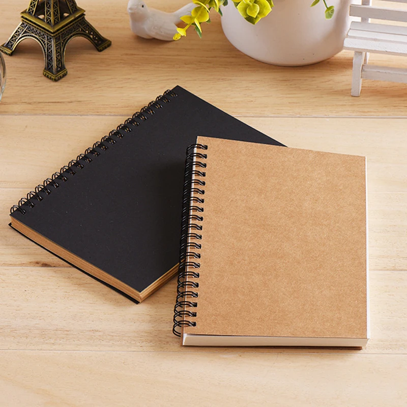 

New Creative Simple Kraft Paper Material Double Coil Ring Spiral Notebook Sketchbook Diary For Drawing Painting Paper Notepad