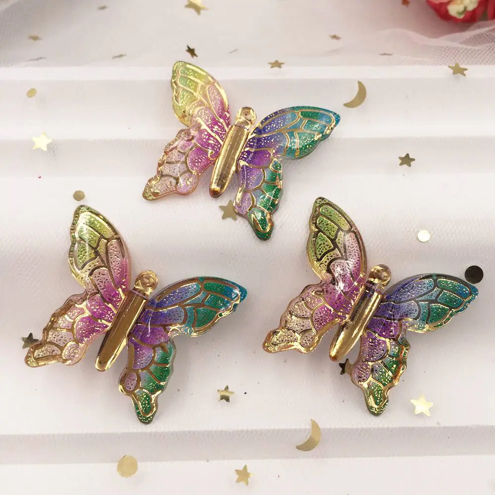 New 10pcs Resin Big Colorful Crystal Butterfly Flat Back Rhinestone Buttons DIY 1 Hole Wedding Scrapbook Accessories Craft W91 - Цвет: W918