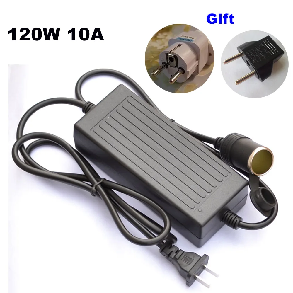 

120W Power convert AC 220v to 240V/110V input DC 12V 10A output adapter car power supply cigarette lighter converter US EU plug