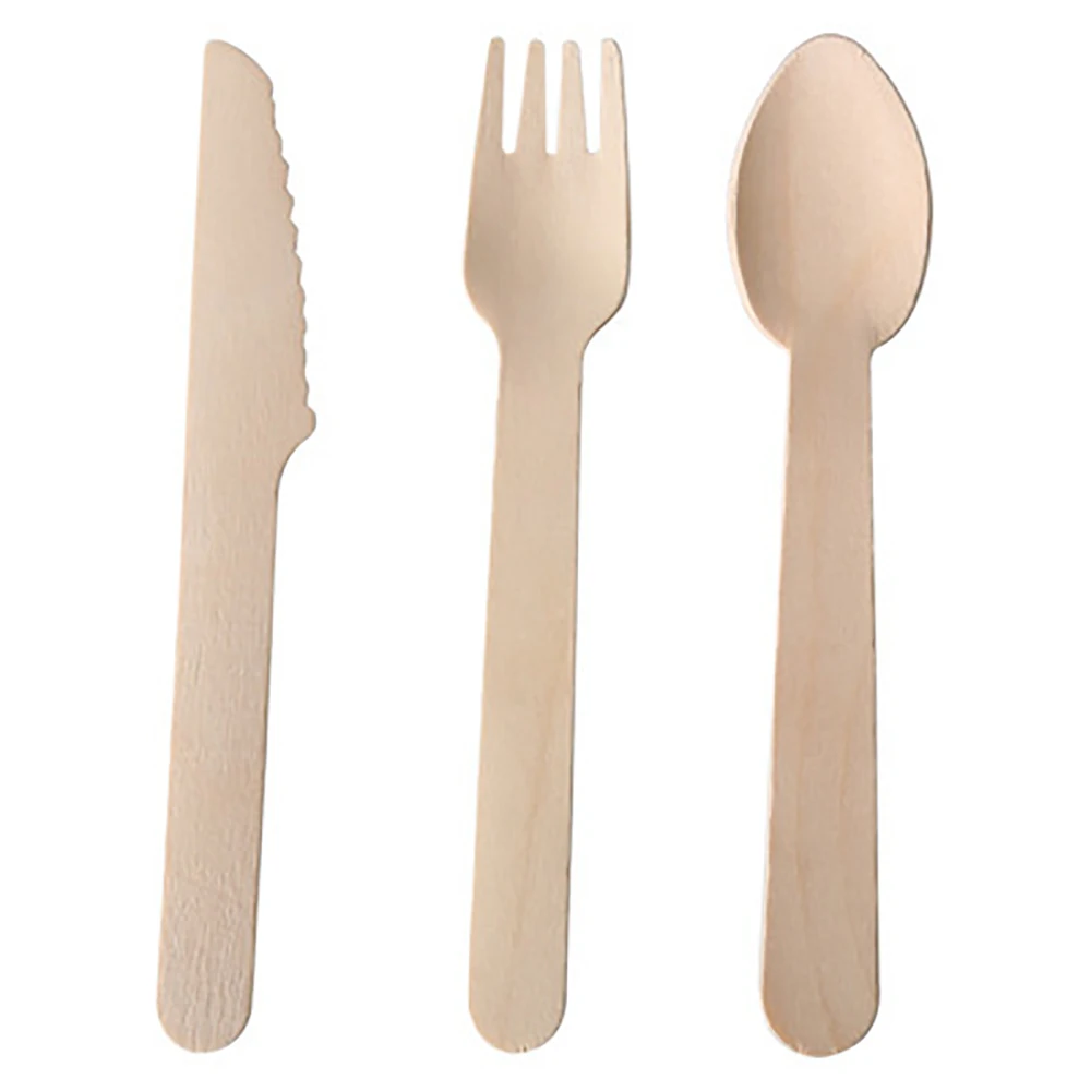 

50 PCS 16cm Disposable Party Travel Cutlery Wooden Ecological Knives Forks Spoon Portable Festival Wedding Picnic Tableware Sets