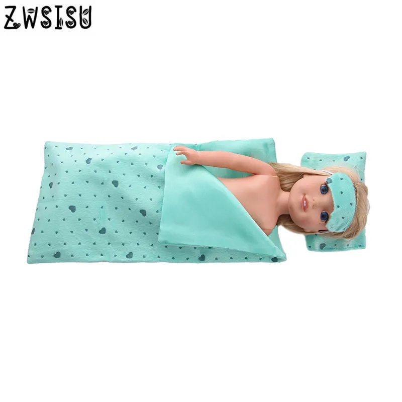 

2019 New Blue Doll Sleeping Bag+Pillow+Blindfold Suitable For 14.5 American Doll Wellie Wisher Doll Accessories m51