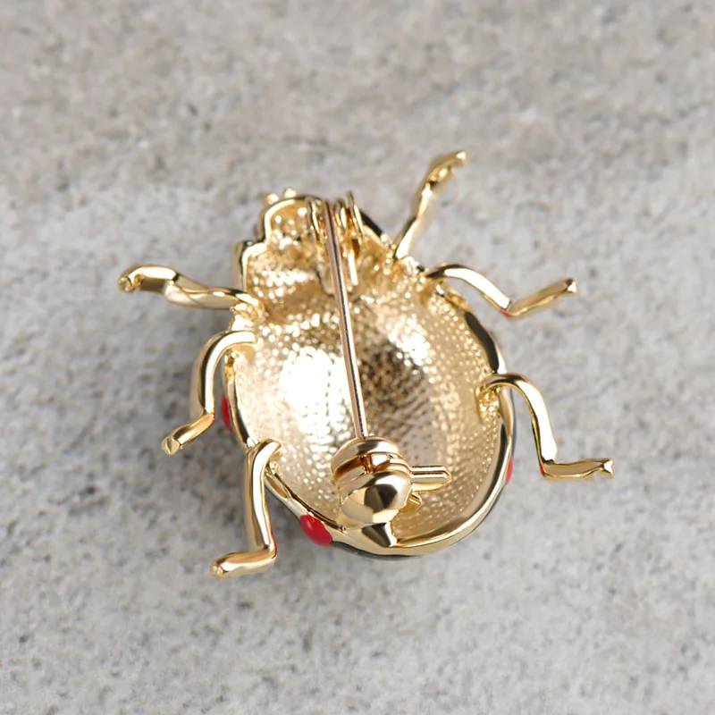 Blucome Fashion Ladybug Brooches Black Enamel Gold-color Insect Brooch Kids Lady Girls Men Jewelry Suit Collar Pins Corsage Clip