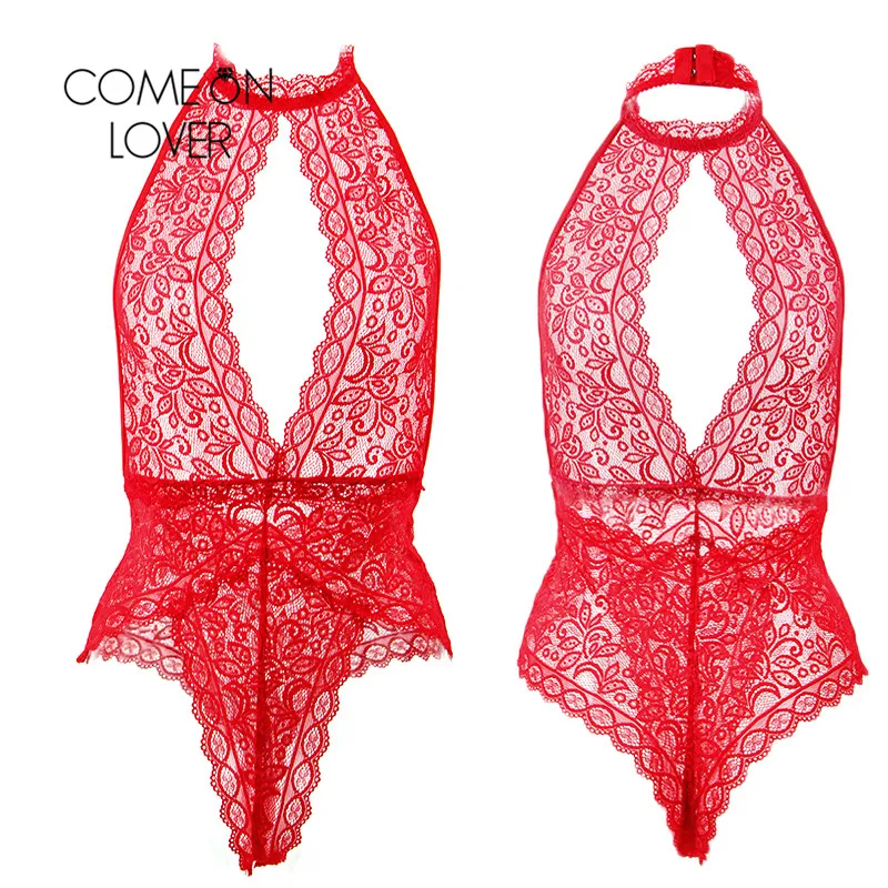 Comeonlover Lace Bodysuit Lingerie Backless Lace Open Cup Lingerie Bodystocking Halter Body Encaje Mujer Sexy Pakjes RI80737