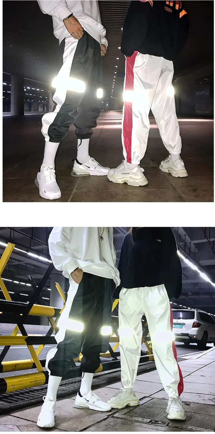 KUANGNAN, светоотражающие штаны длиной до щиколотки, мужские спортивные штаны для бега, хип-хоп штаны-шаровары, Мужская Уличная одежда, 2018