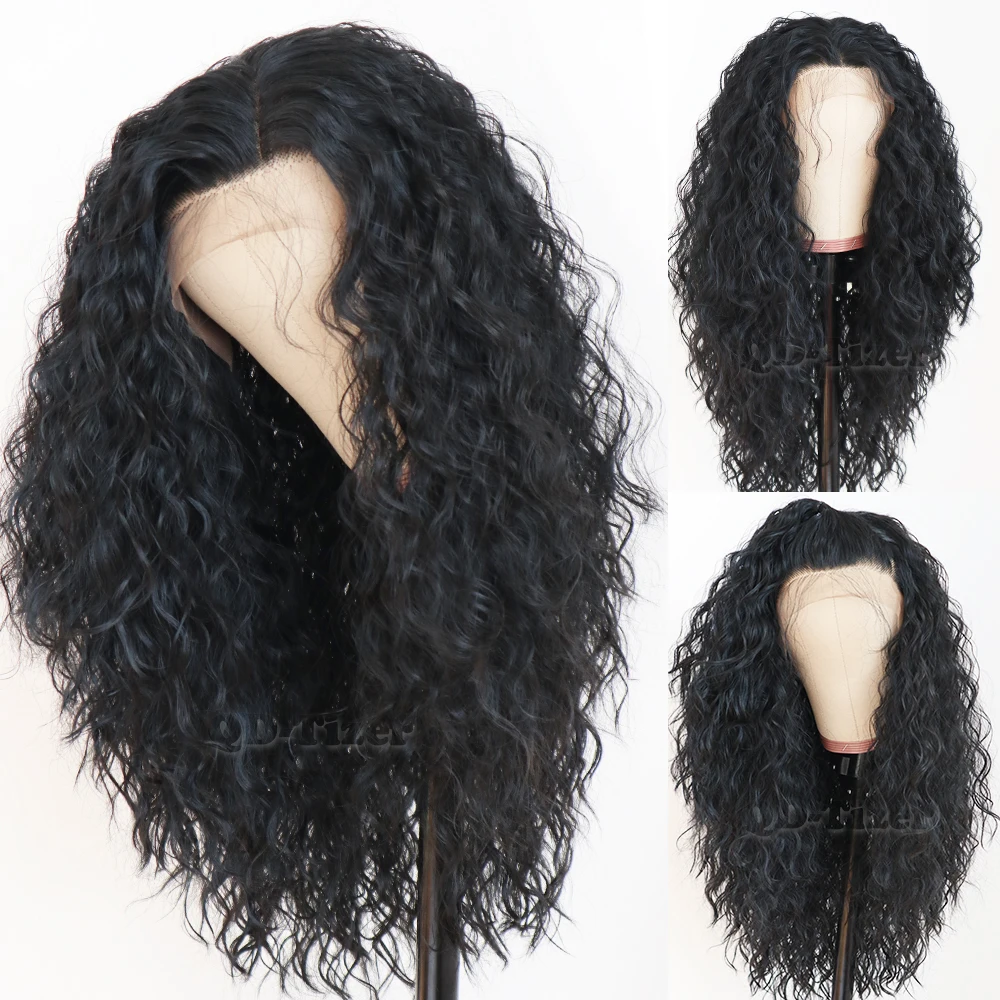 

Black Hair Loose Curly Lace Wigs Long Natural Baby Hair 180 Density Glueless Heat Resistant Synthetic Lace Front Wigs for Women