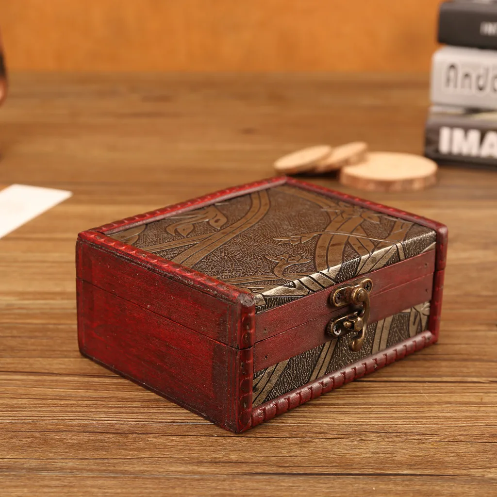 

2019 New Style Jewelry Box Vintage Wood Handmade Box With Mini Metal Lock For Storing Jewelry T furniture component household
