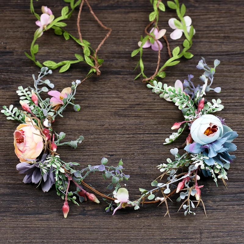 

Pink Blue Artificial Flower Fashion Tiara Headbands For Women Bride Wreath Luxury Summer Girls Hairbands Wedding Hair Accessorie