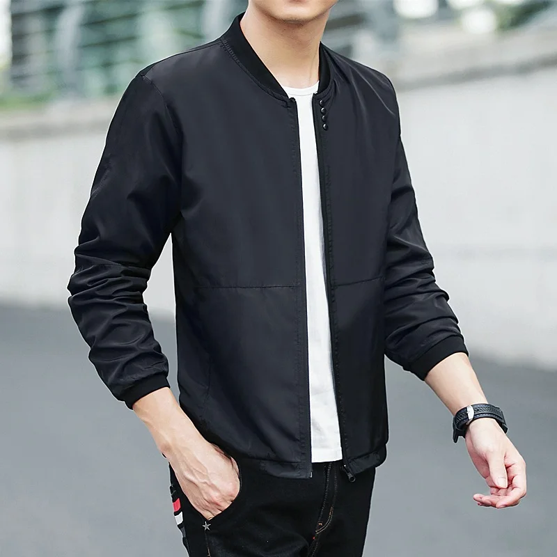 

2019 New spring Summer Men's Jackets black Fashion Casual Korean Slim Fit Thin Male Jacket Brand Overcoat Bomber coat JK89