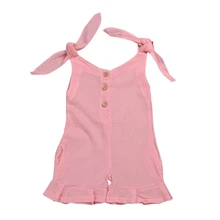 Летние розовые штаны для девочек; Детские однотонные хлопковые Эластичные подтяжки без рукавов с принтом; штаны; комбинезоны; брюки