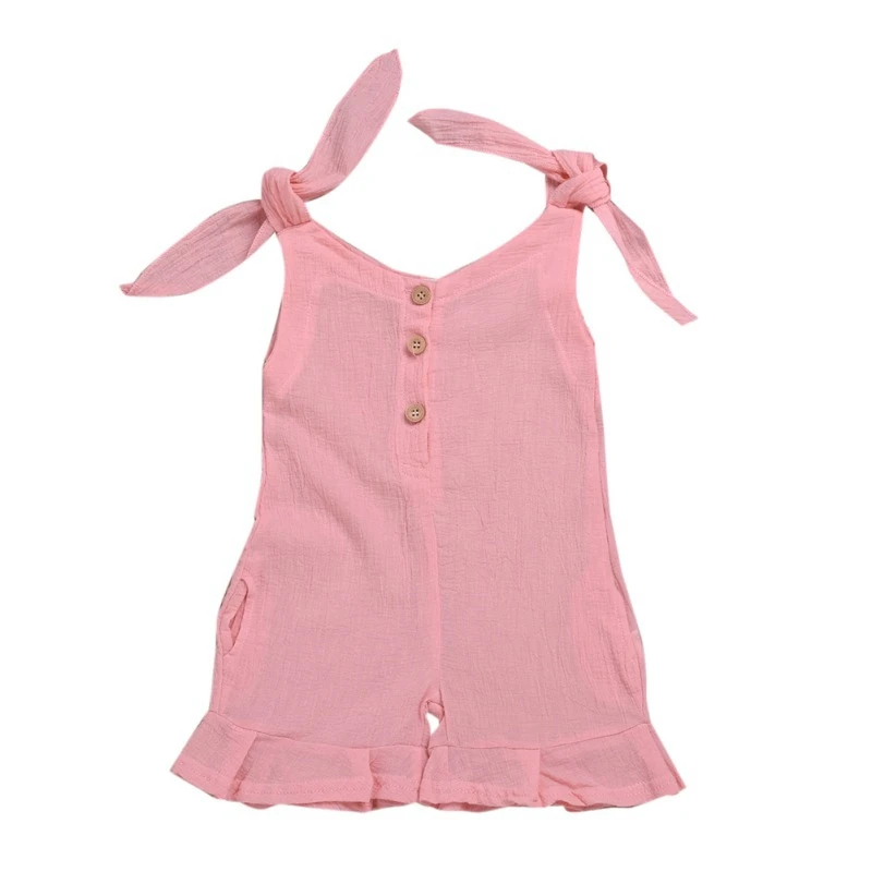 

Girls Drss for Summer Pink Pants Children Solid Print Cotton Sleeveless Elastic Suspenders Pants Overalls Trousers