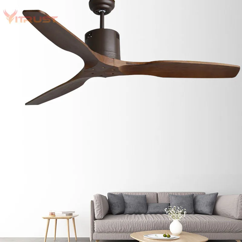 52 inch Nordic ceiling fan with Remote Control and 3 Wooden Blades Ceiling Fan creative vintage ceiling fan for dining room bedr