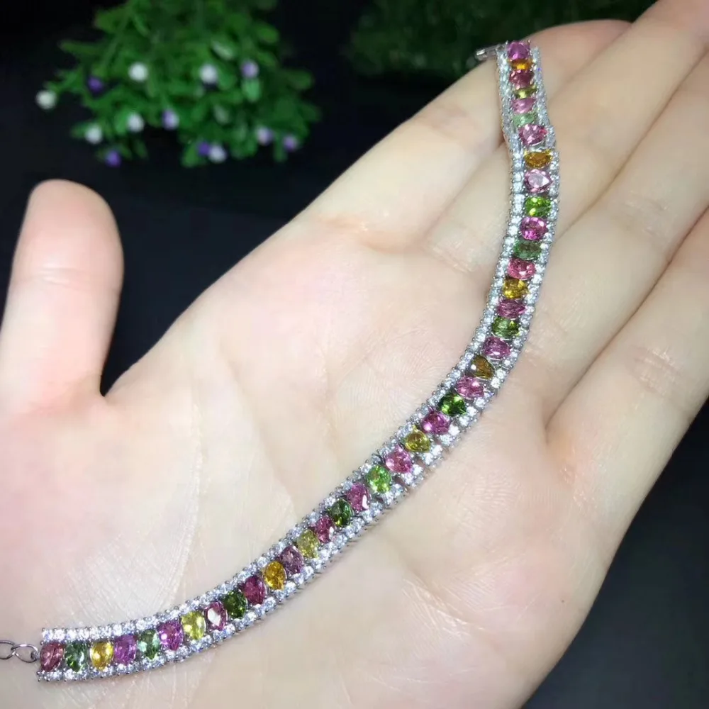  Bracelet tourmaline multicolore naturel pierres précieuses naturelles élégant luxueux grand Bracele