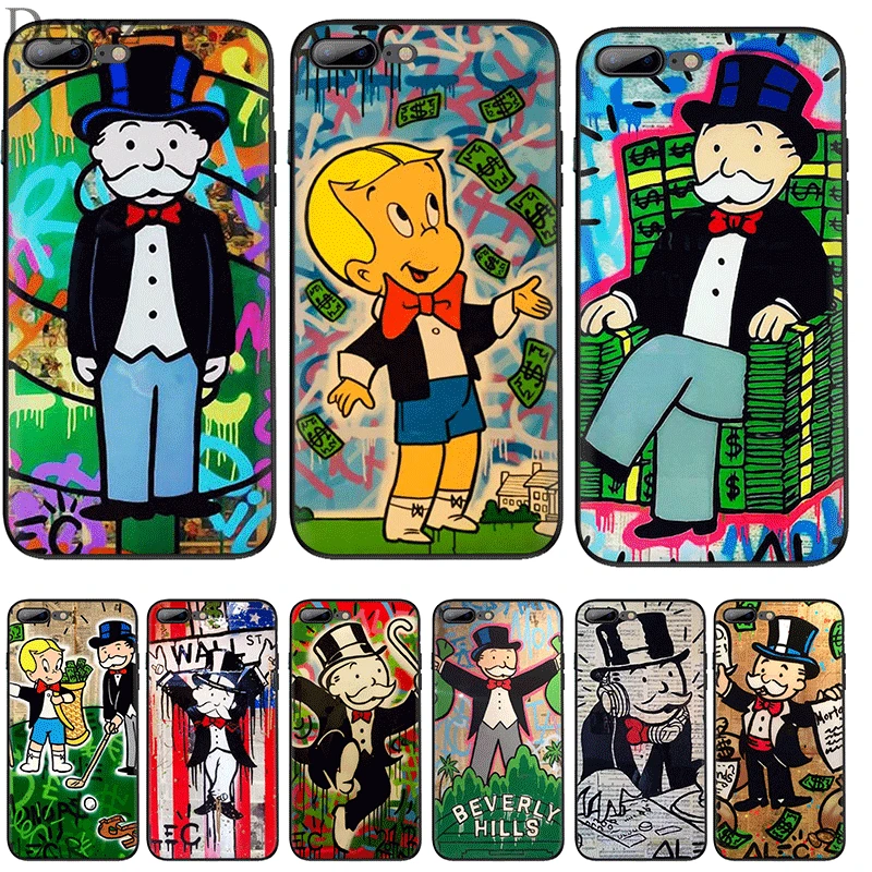 

Mobile Phone Case For iPhone XR X XS Max 6 6S 7 8 Plus 5 5S SE Silicone Cover Cartoon Dollar Monopoly Paint Beautiful Bag Shell