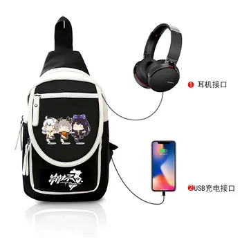 

Game Honkai Impact 3 Kiana Kaslana School Bags USB Charging Headphone Jack Men Chest Bags Travel Mini Bags Crossbody Bag