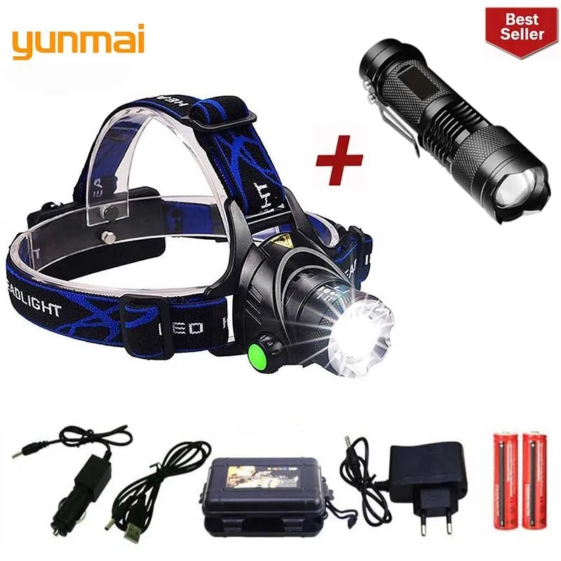 

2019 yunmai new Led Headlamp T6 Zoom Waterproof Flashlight Head Luminaria Head Flashlight Camping Head lamps use 18650 Battery
