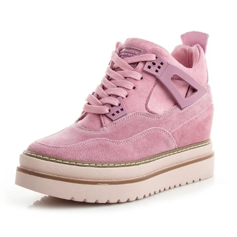 COVOYYAR/Новинка года; повседневная обувь на скрытом каблуке; сезон весна-осень; женские кроссовки на платформе с высоким берцем; удобная женская обувь из флока; WSN602 - Цвет: Розовый